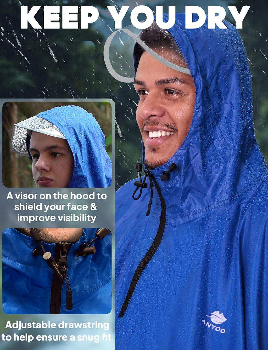ANYOO Waterproof Rain Poncho Bike Bicycle Rain Capes Lightweight for Adults