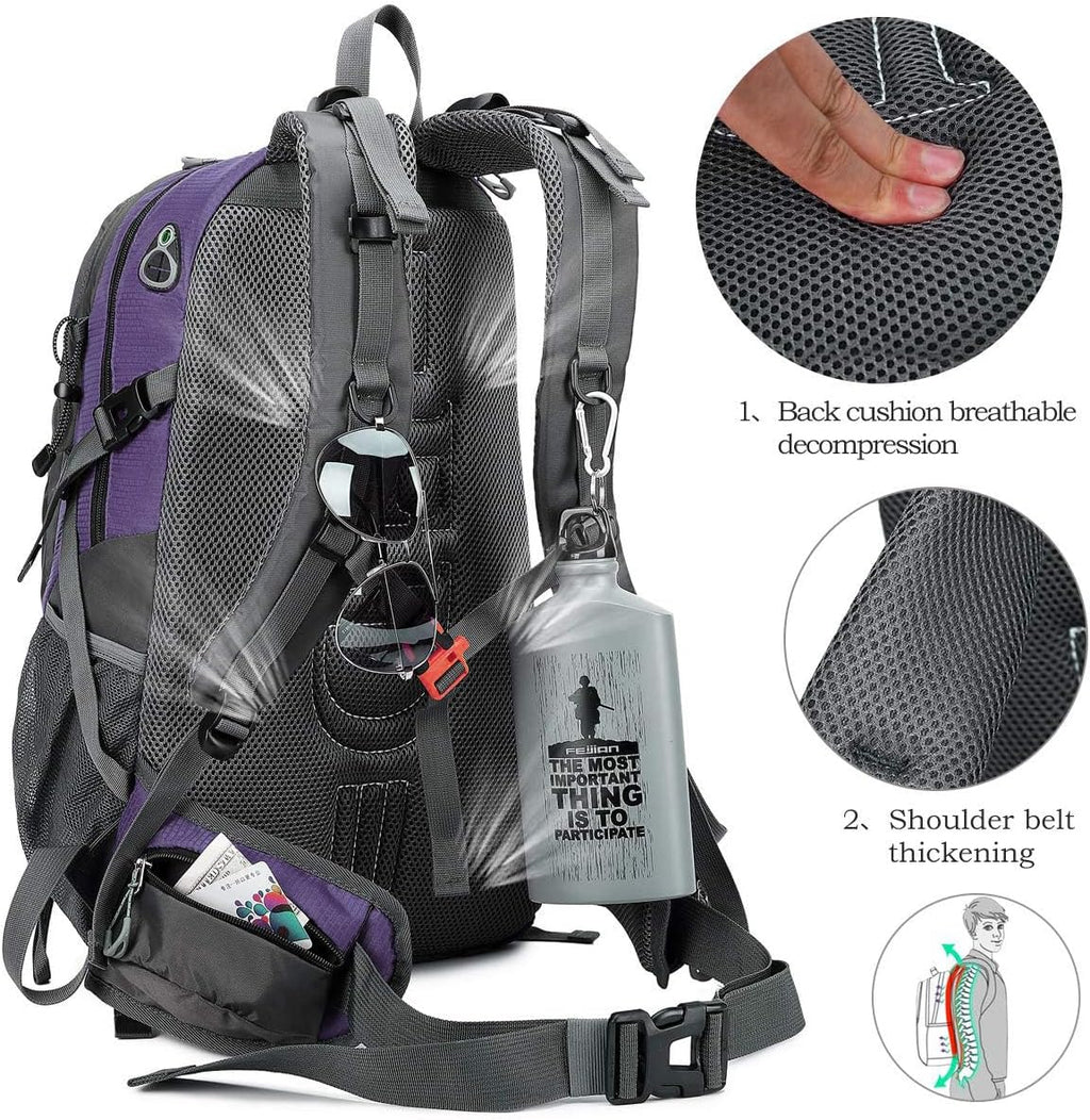FENGDONG 40L Waterproof Lightweight Hiking,Camping,Travel Backpack for Men Women Purple