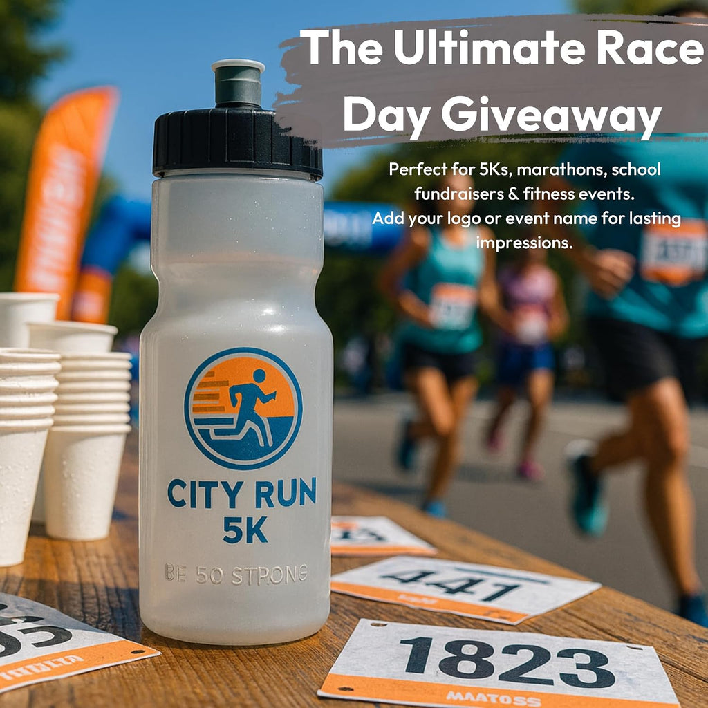 50 Strong | Custom Water Bottles, 24-Pack, 22 oz, Personalized, Logo Ready