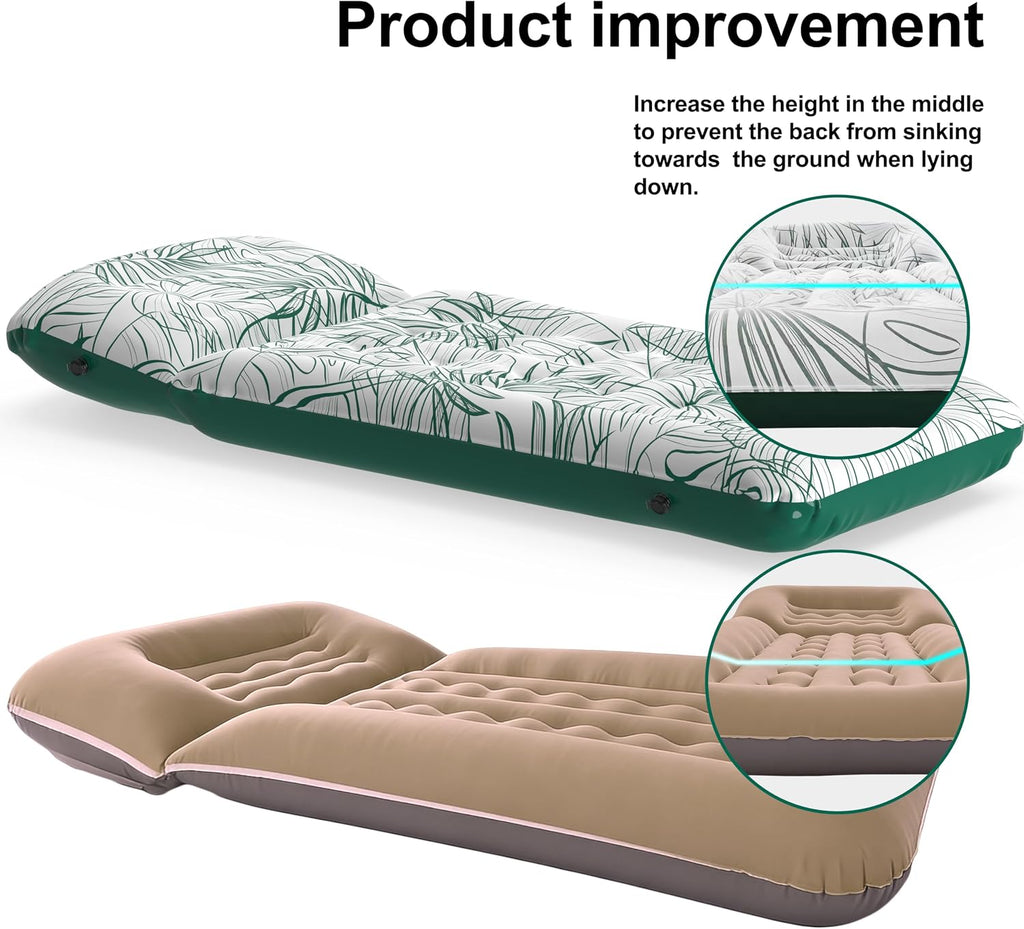 Inflatable Ultralight Camping Sleeping Pad with Adjustable Pillow,Camping Mat with Backrest, Compact Air Mattress for Camping,Hiking,Backpacking,Car Traveling,Tent,Beach,Single,Green