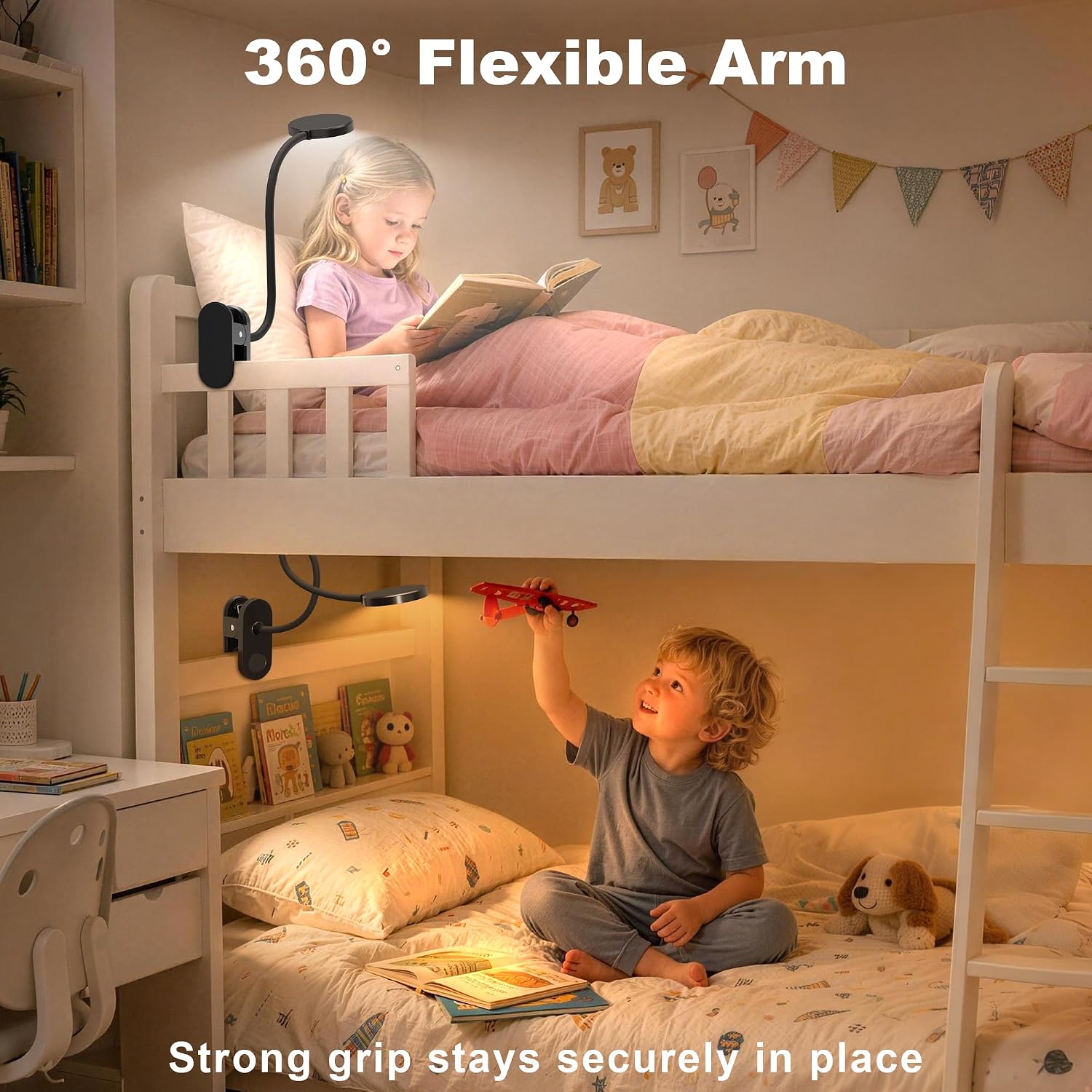 Rechargeable Clip on Light for Bed, 61 LED Cordless Reading Lamp with 3 Color Modes & 10 Brightness Levels, Portable and Flexible Book Light Clamp on Office Desk Bunk Bed Dorm Headboard (Black/3.5'')