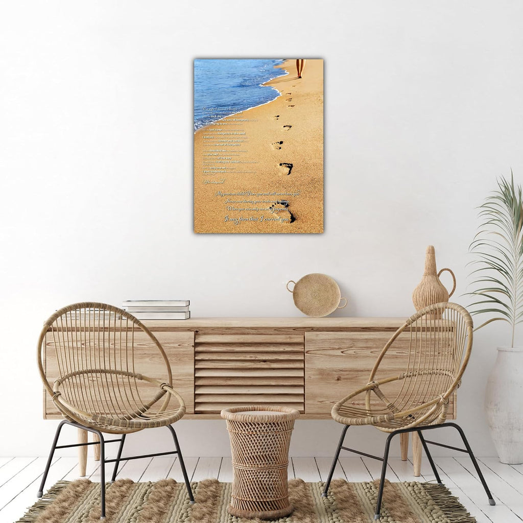 Footprints in the Sand Wall Art Decor, Footprints in the Sand Canvas Prints Wall Art, Inspirational Christian Poem Wall Poster Gift, Beach Picture Wall Art for Living Room Beach Office 12"Wx18"HInches