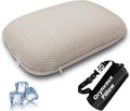 Cooling Camping Pillow, Memory Foam Travel Pillow with Adjustable Buckle Strap & Storage Bag, Compact Small Pillow for Airplane, Car Lumbar, Office, Washable Cooling Cover, Dusk Grey