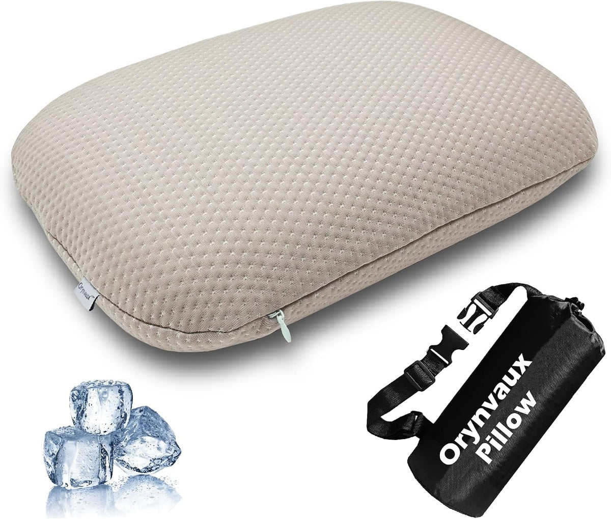 Cooling Camping Pillow, Memory Foam Travel Pillow with Adjustable Buckle Strap & Storage Bag, Compact Small Pillow for Airplane, Car Lumbar, Office, Washable Cooling Cover, Dusk Grey