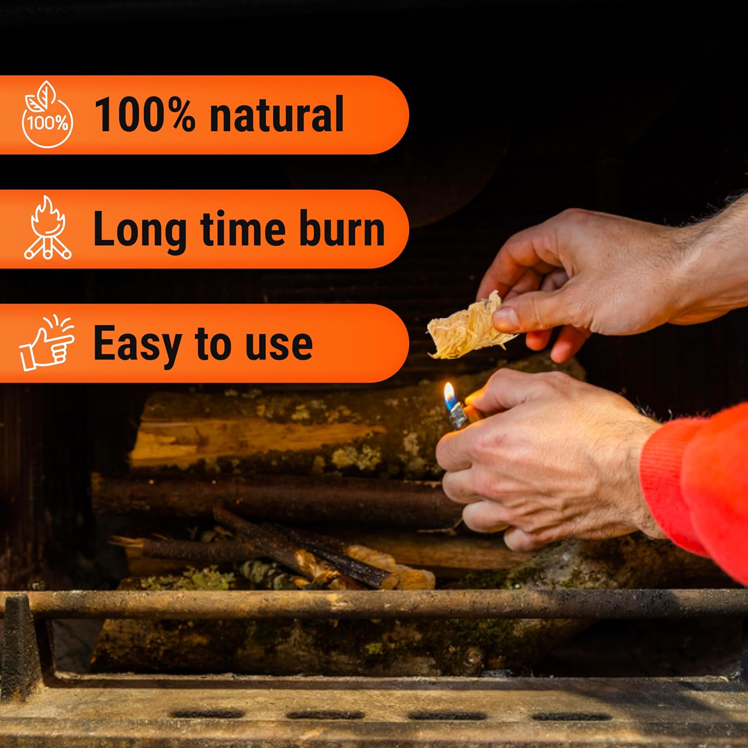 Fire Starters for Woodstoves - XXL Pack of 100 Charcoal and Wood Fire Starters for Quick Ignition - Ideal for Campfires, Fireplaces, Grills, Fire Pits - Reliable Outdoor Fire Starter Kit