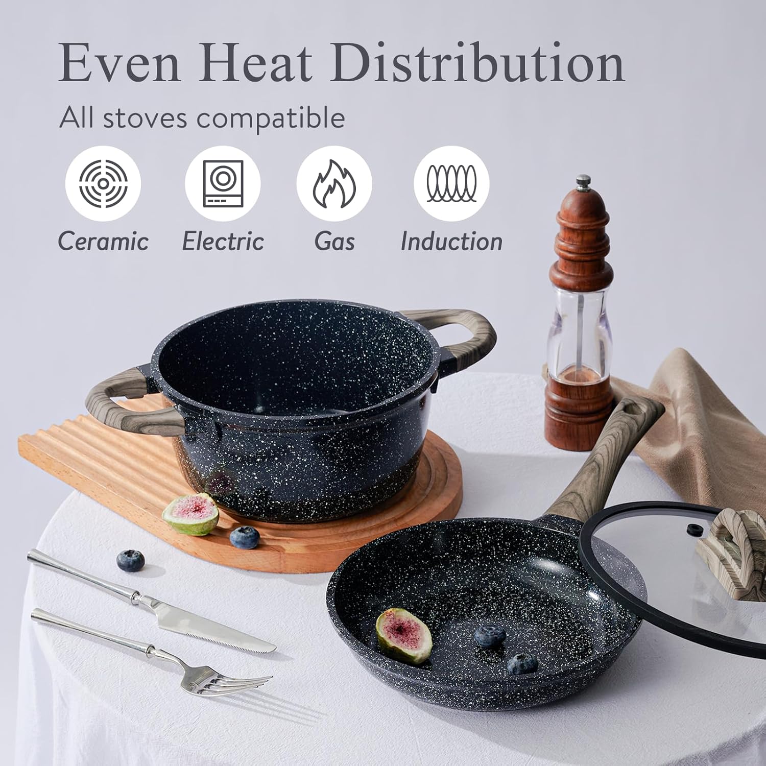 USELUCK 22-Piece Ceramic Cookware Set, Nonstick Pots and Pans Set
