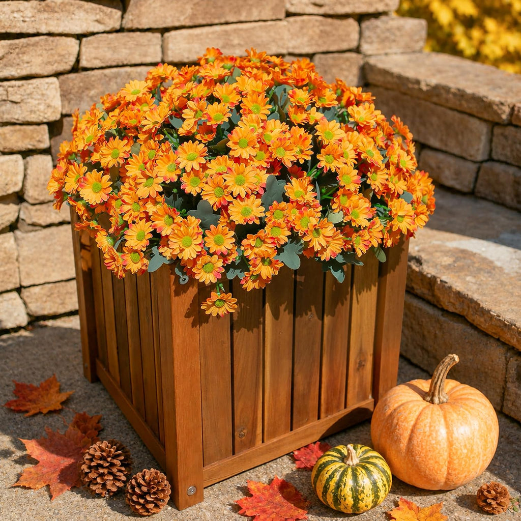 Daisy Artificial Flowers for Outdoors Autumn Fall Decor, 6 Bundles Fake Mums Orange Silk Flowers for Outside Look Real UV Resistant Fake Plants Faux Flowers for Planter Front Door Home Indoor Porch
