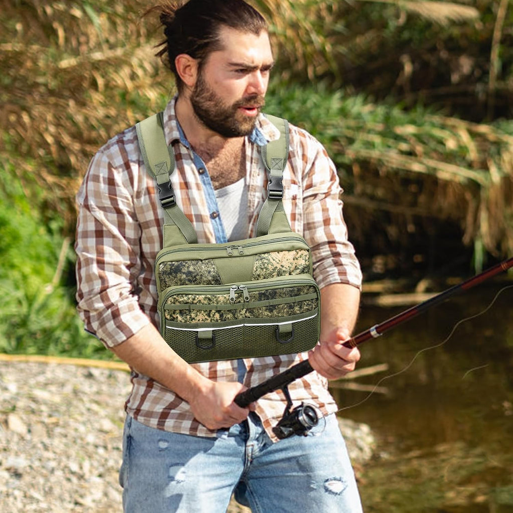 MYDAYS Fishing Chest Pack, Fly Fishing Bag for Men and Women, Tackle and Fly Boxes Storage Pack, Hunting Binocular Pack (Green)