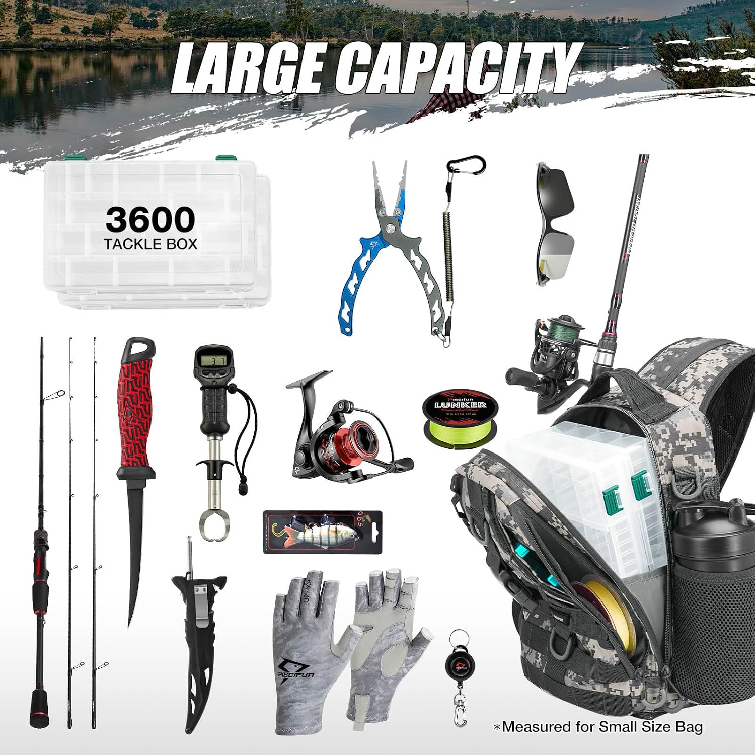 Piscifun Fishing Backpack, Rod Holders, Lightweight Sling Bag, Digital Camo