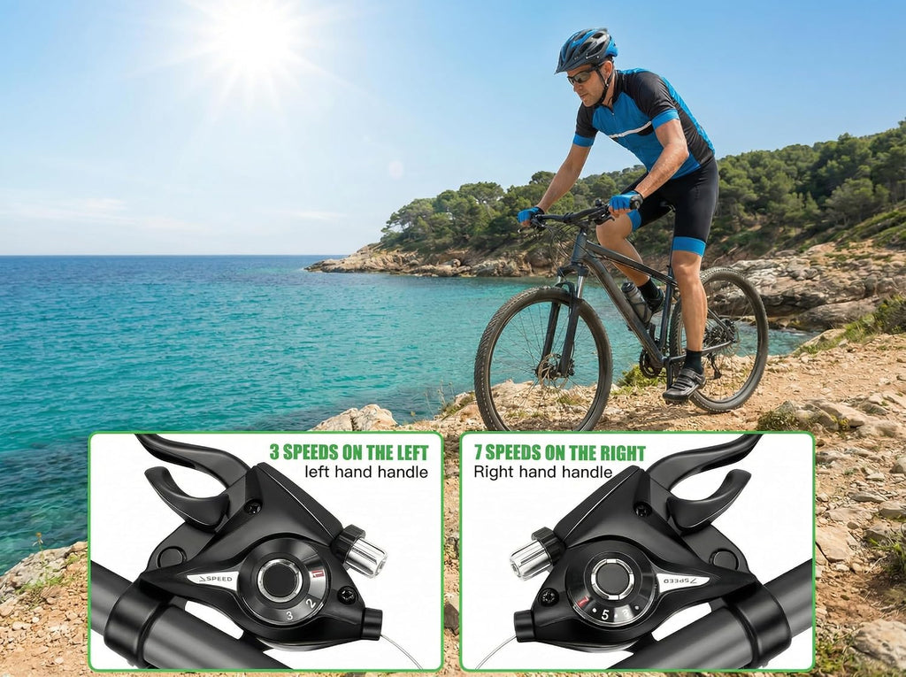 3x7 Speed Bike Shifter Brake Levers Combo, 21-Speed Integrated Bicycle Gear Shifter Set with Visual Gear Indicator & Stainless Steel Shift Cables, Replacement Parts for Mountain Bike, Road Bike, MTB