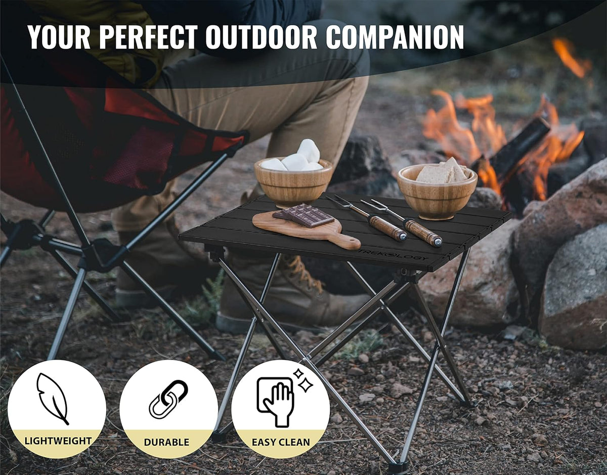 TREKOLOGY Small Camping Table - Beach Table that Fold Up - Lightweight, Foldable, Potable Folding Small Outdoor Table - for Camp, Hiking, Campers & Summer Outing Trip
