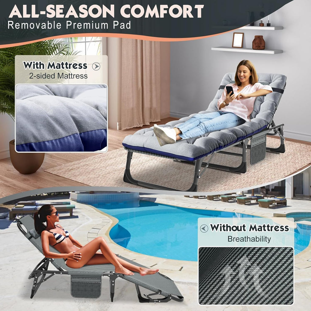 MOPHOTO Folding Lounge Chair, 5-Position Chaise Lounge with Padded Cushion