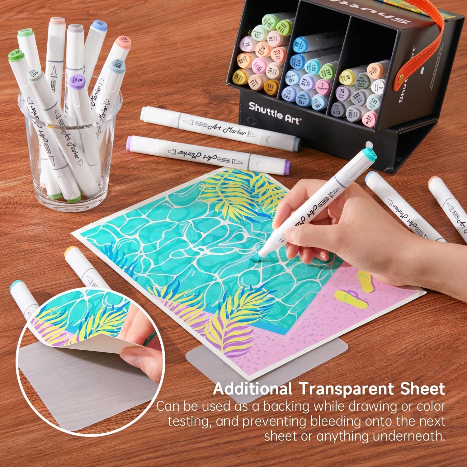 Shuttle Art Pastel Alcohol Markers Brush tip, Dual Tip Brush & Chisel Tip Art Marker Set, 50 Colors plus 1 Blender Marker Pens with Case Perfect for Illustration Students Adults Coloring Sketching