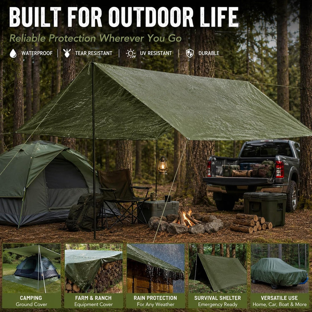 8 Pack 4 x 6 ft Army Green Tarps, 5.5 Mil Heavy Duty Waterproof Tarp