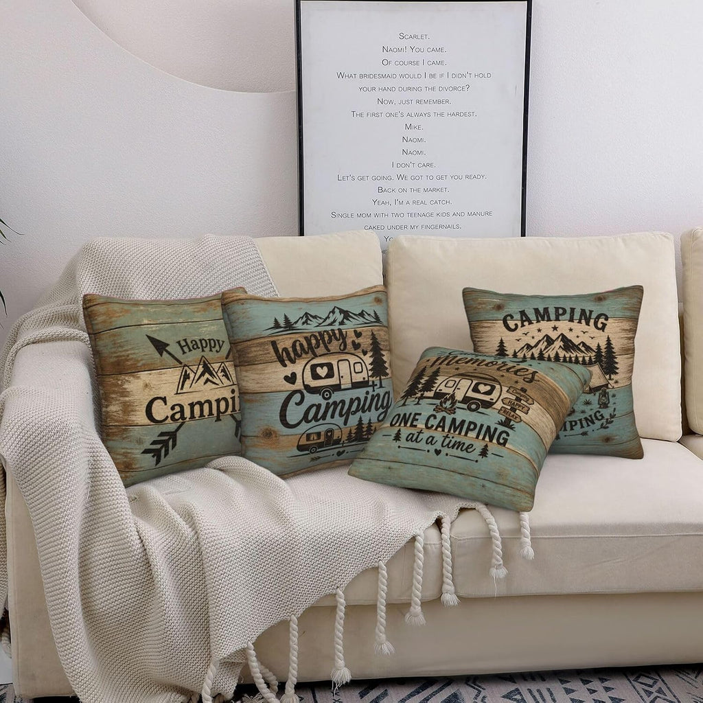 Camping Decorative Throw Pillow Covers 18x18 Inch Set of 4