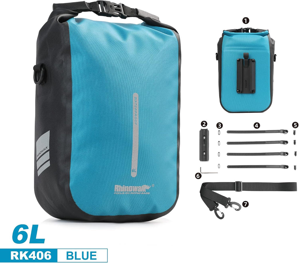 Rhinowalk Bike front fork Waterproof Bag Bike Pannier Bag Saddle Bag Fork Bag Rack Bicycle Bag Shoulder Bag for E-Scooter Mountain Bike Accessories [Blue 6L]
