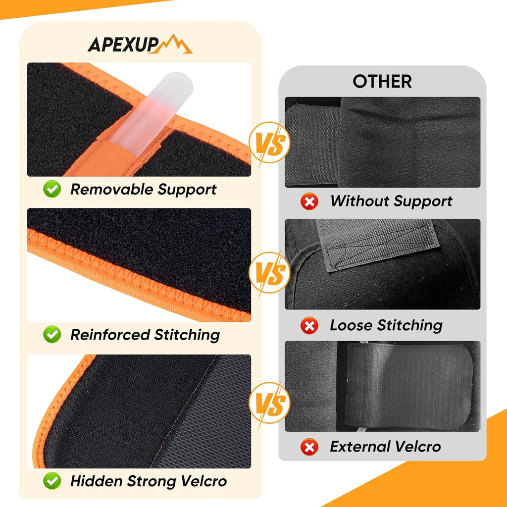 APEXUP Waist Trainer for Women Lower Belly Fat, Men Sweat Band, Stomach Wrap, Waist Trimmer with Removable Lumbar Support