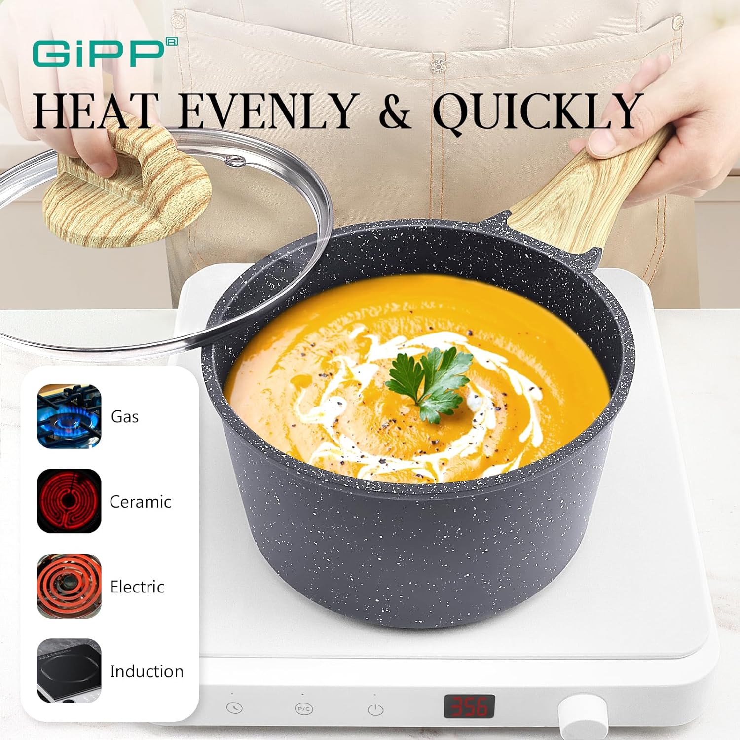 GiPP Ceramic Pots and Pans Set Non Stick - 22Pcs Nonstick Cookware Set, Non-Toxic Healthy Kitchen Cooking Set w/Frying Pans Set, Dishwasher Safe, PFAS PTFE PFOA PFOS Free, Dark Gray