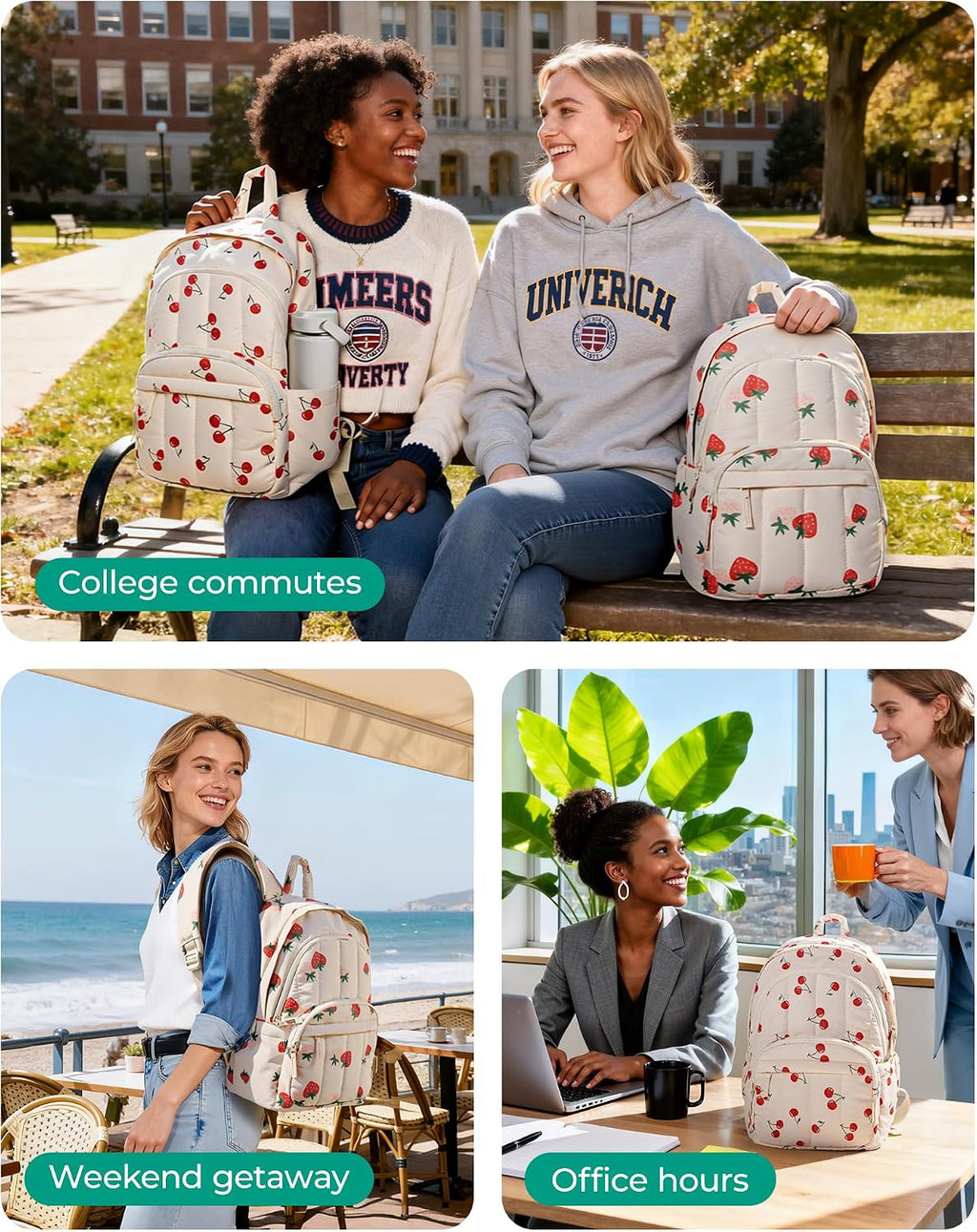 BAGSMART College Laptop Backpack,Cute Travel Backpack for Women,Quilted Computer Bookbag