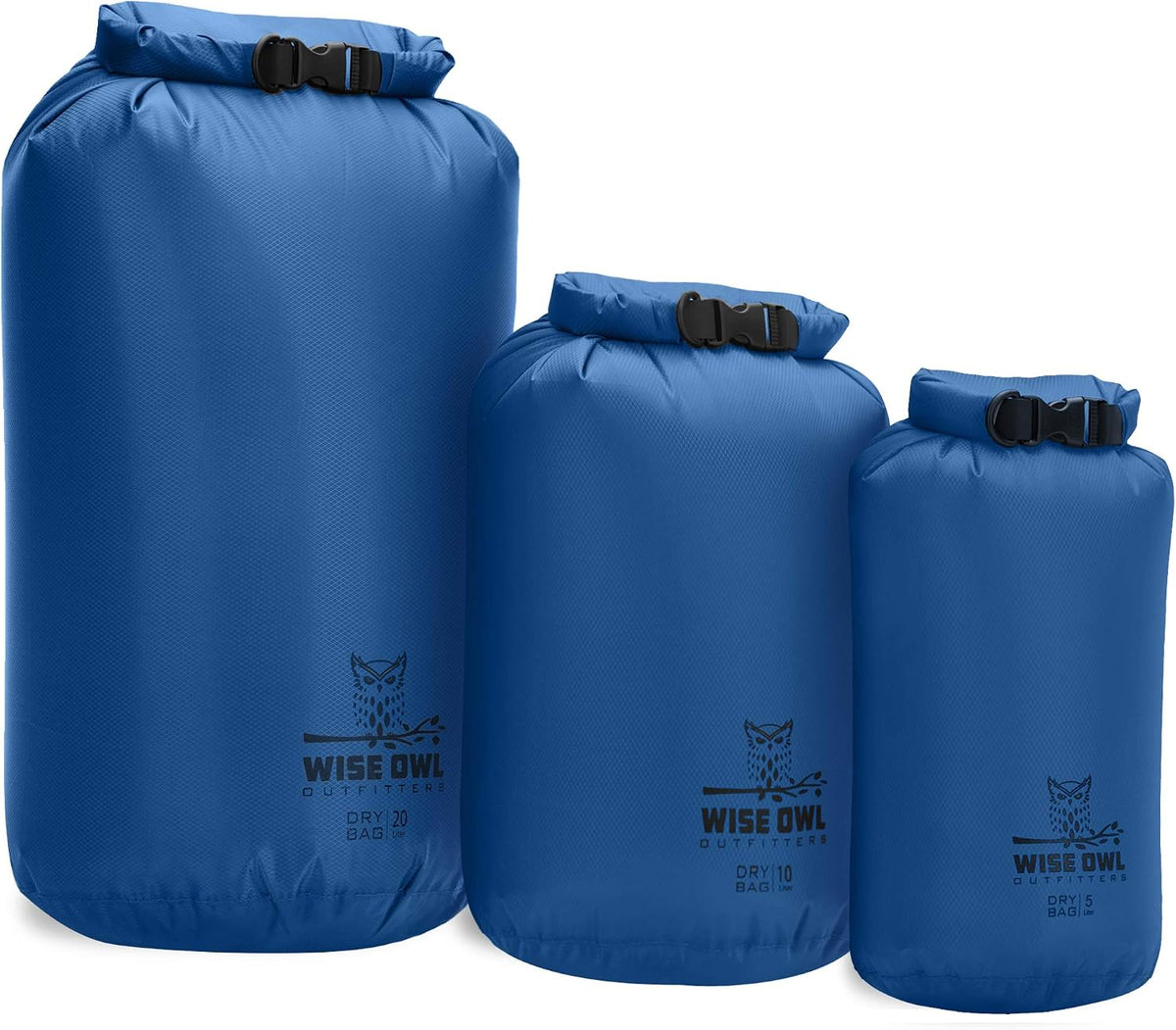 Wise Owl Outfitters Waterproof Dry Bag 3-Pack – Lightweight & Airtight 5L/10L/20L Small & Large Dry Bags for Kayaking, Beach, Travel, Boating, Hiking