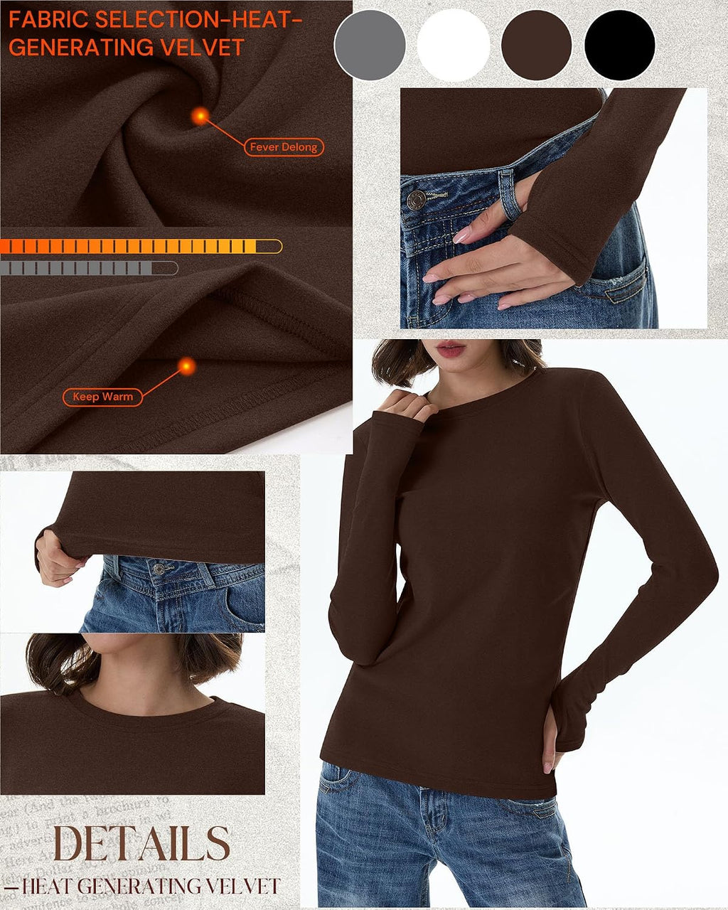 Neer 4 Pack Women's Thermal Fleece Lined Shirts Warm Base Layer