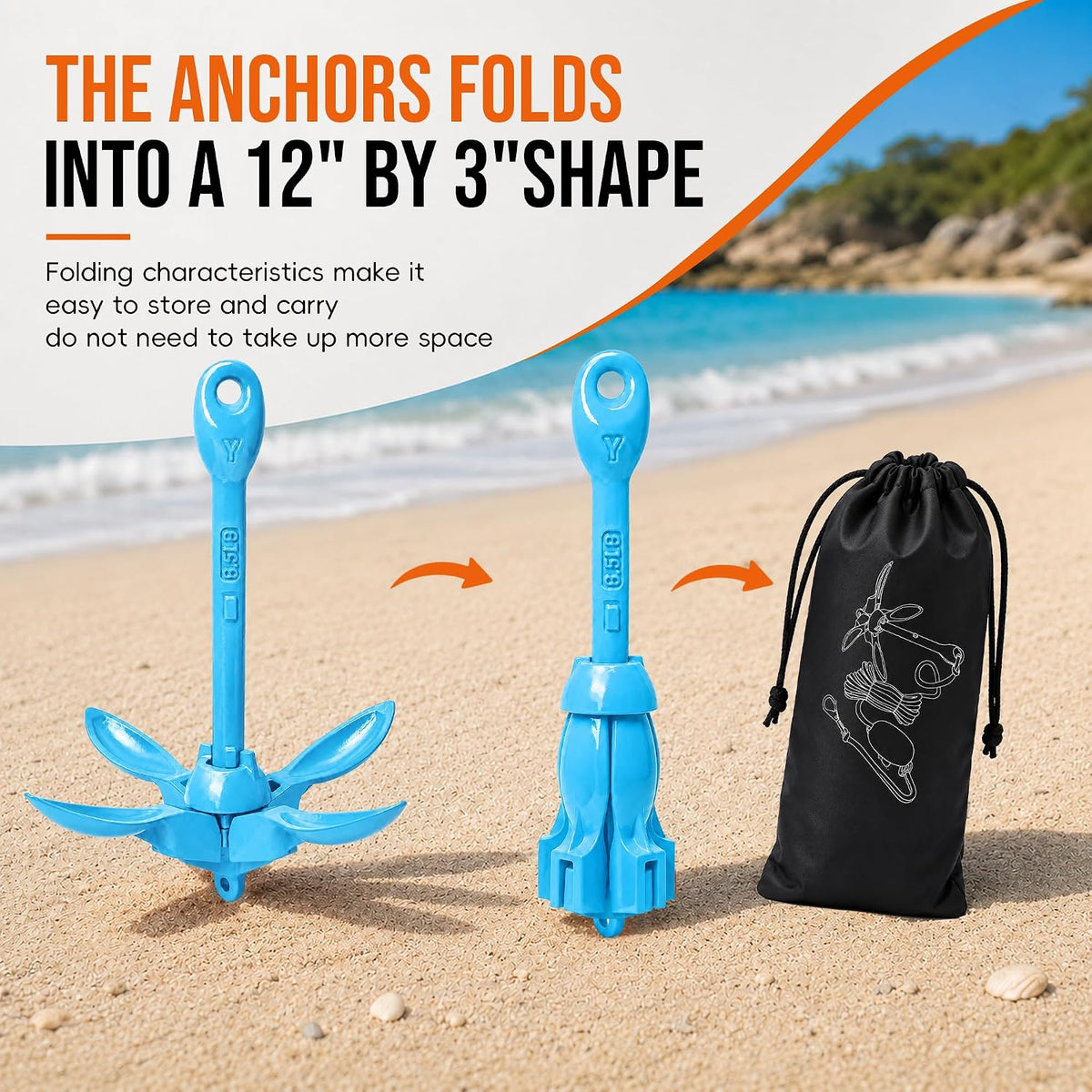 Kayak Anchor Boat Anchor for Kayaks, Canoes, SUP Paddle Boards & Jet Skis, Folding Anchor with 40ft Anchor Tow Rope and Carrying Bag