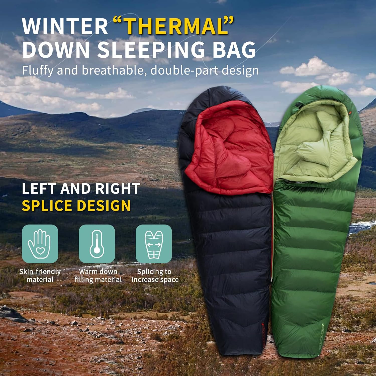 Down Backpacking Sleeping Bag 620FP, Lightweight Sleeping Bag for Adult Backpacking, Hiking, Camping. with Compression Bag.