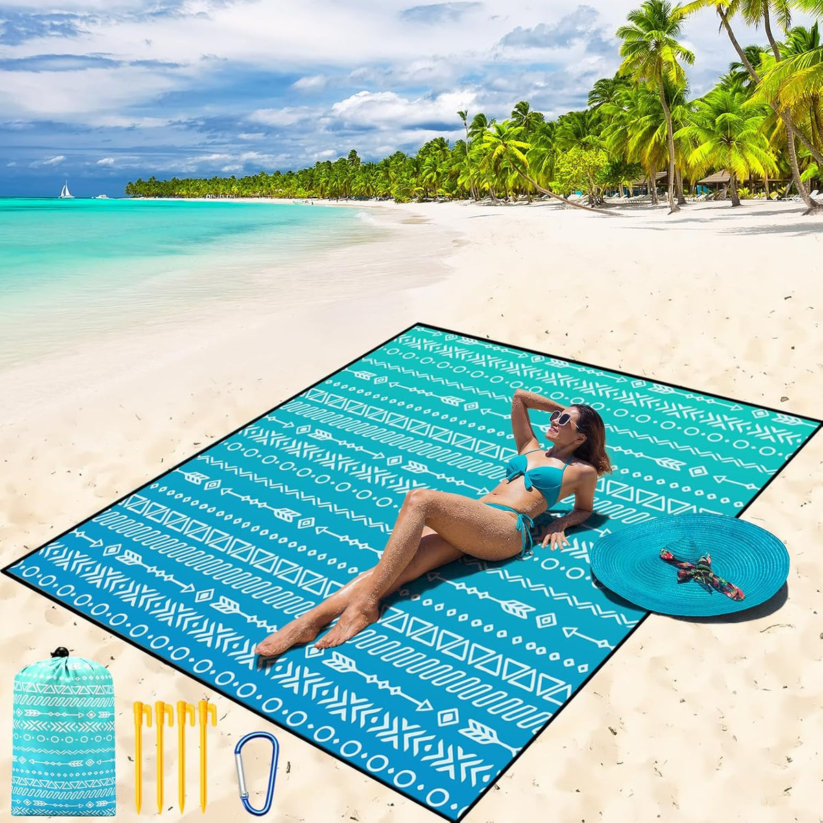WIWIGO Beach Blanket Mat Waterproof Sandproof for 2-8 Adults Quick Drying