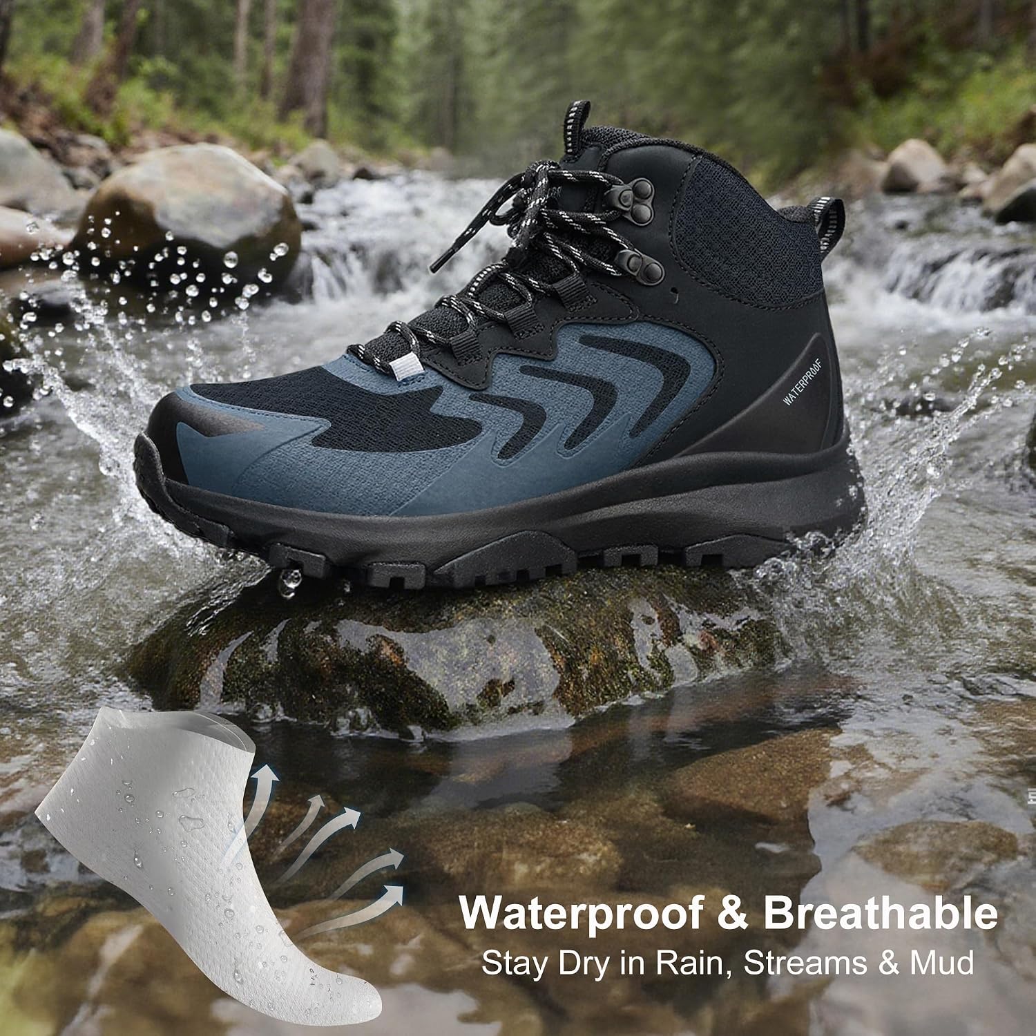 Men's Waterproof Hiking Boots Lightweight Comfortable Outdoor Walking Trail Boots Shoes