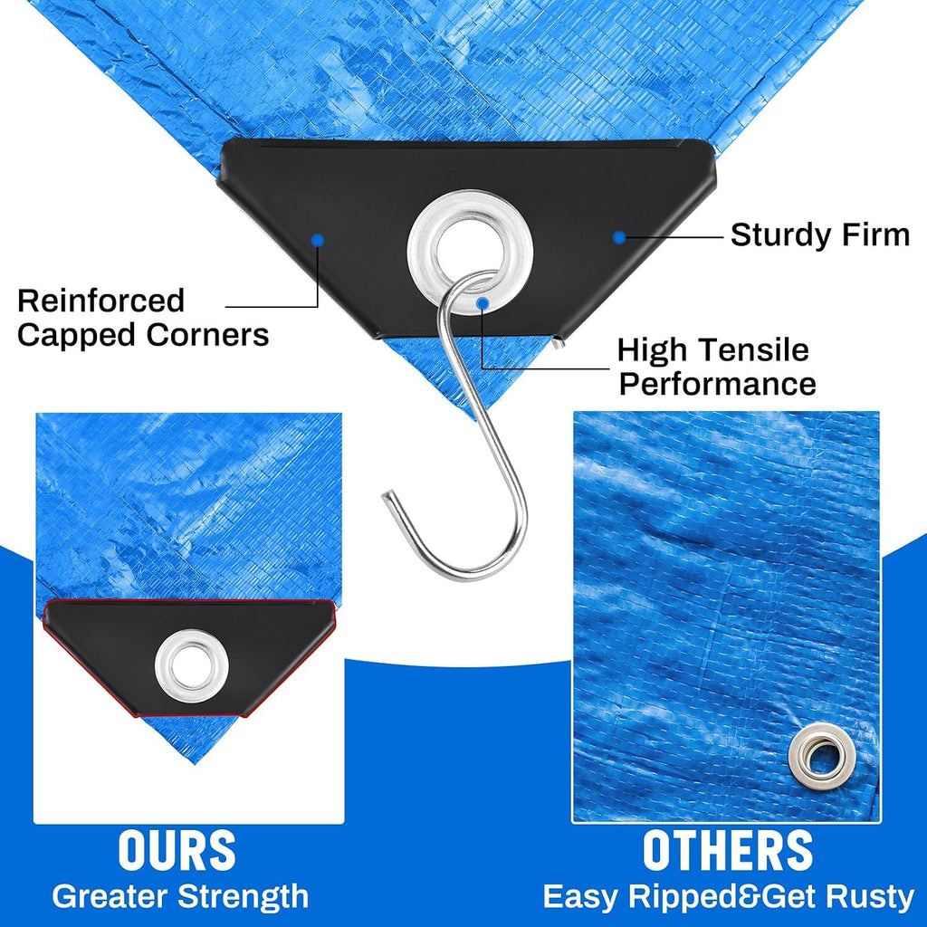 2 Pack 10 x 20 ft Blue Tarps, 5.5 Mil Heavy Duty Waterproof Tarp