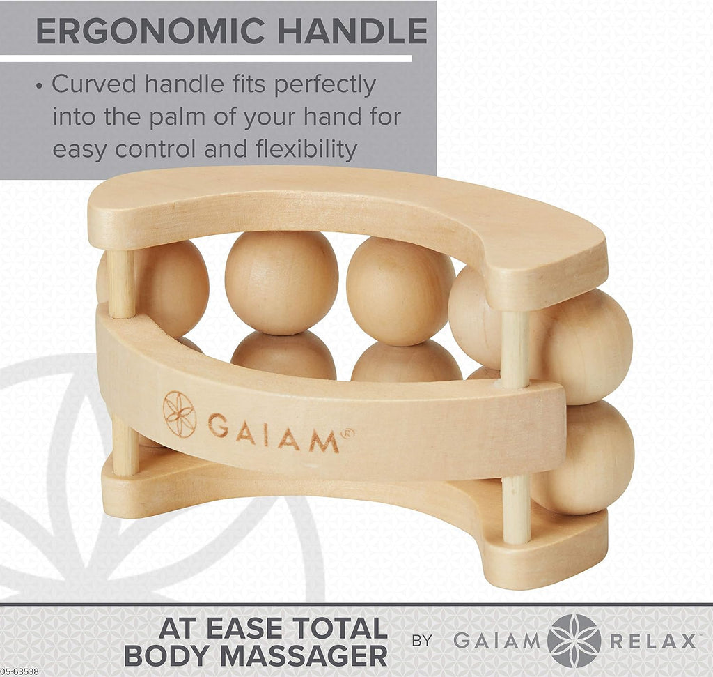 Gaiam Relax Massage Ball Roller, Handheld Wooden Tool