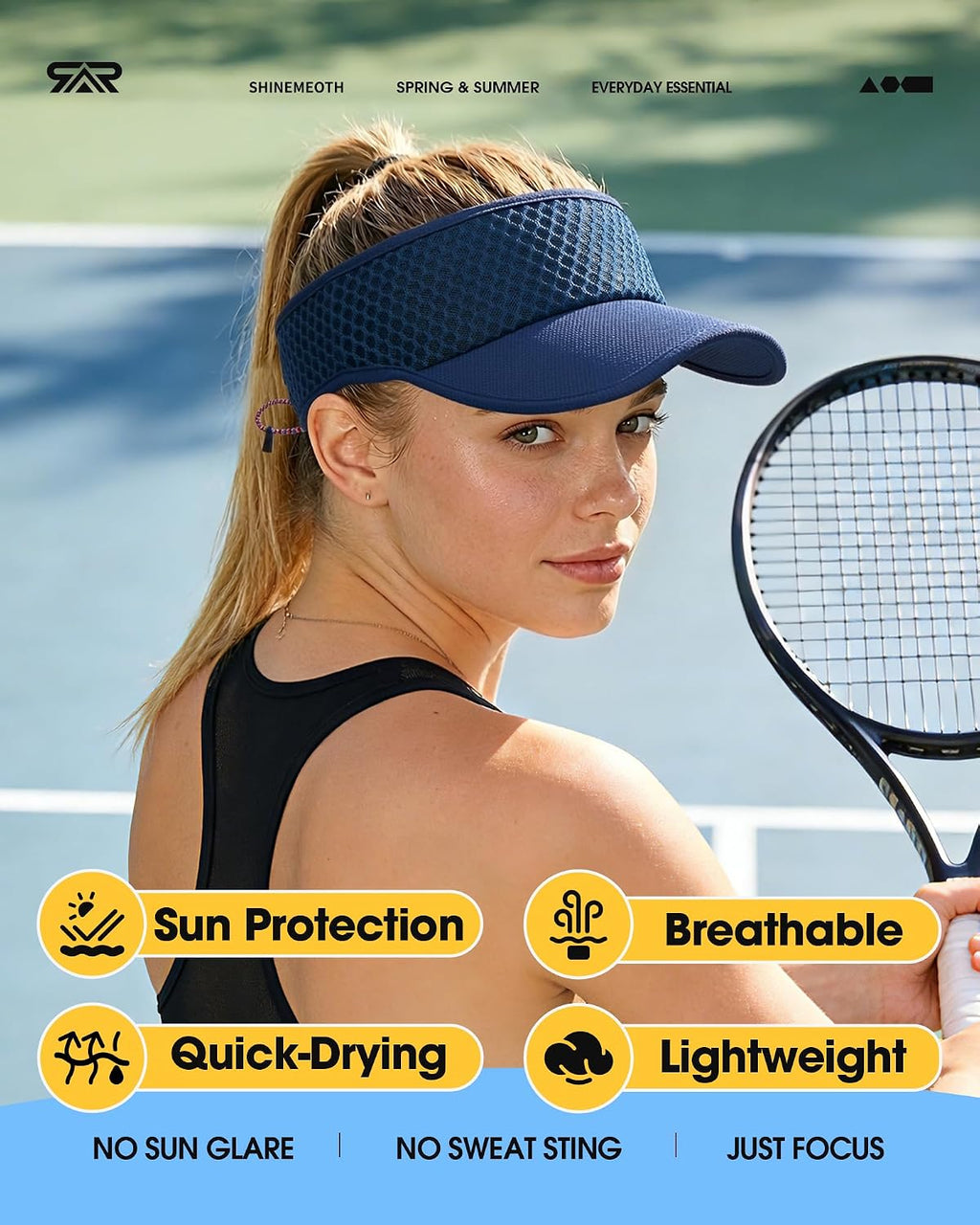 SUNMECI Mesh Breathable Sports Visor - Men Women Adjustable Lightweight Quick Dry Sun Hat for Tennis, Golf, Running