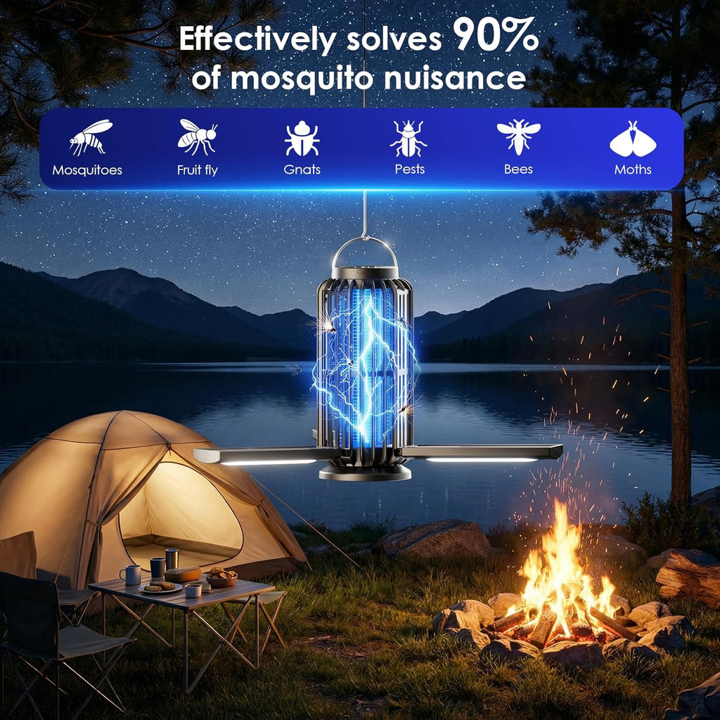 TYPEC 2 Pack Solar Bug Zapper, 3 Solar Charging Panels, 4200V Mosquito Zapper, Auto On/Off LED Light, IP67 Waterproof, USB-C & Solar Powered, Indoor Outdoor Insect Killer for Yard Patio Garden