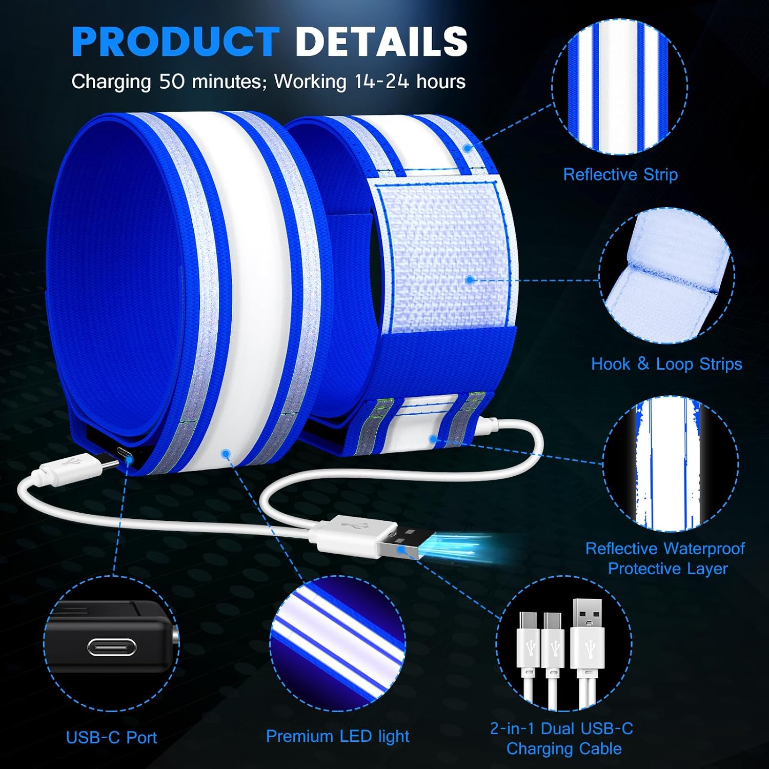 Fokia Kunbio Light Up LED Armband for Running Walking at Night,Reflective Arm Bands for Runners,Rechargeable Jogging Lights,High Visibility Night Running Safety Gear Adjustable Running Women Men Kids