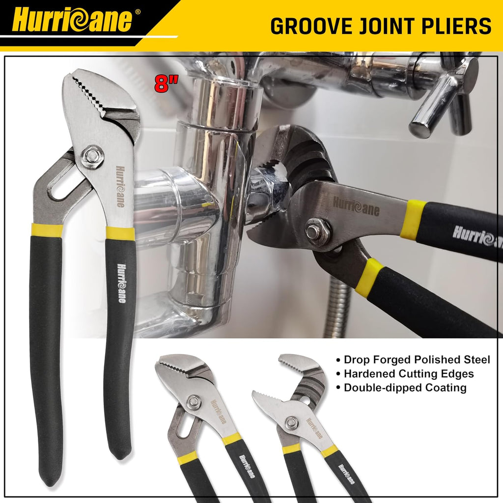 HURRICANE 7-Piece Pliers Set – 8" Water Pump, 8"/6" Slip Joint, 7" Linesman, 6" Diagonal, 6" & Mini Long Nose, Carbon Steel, Anti-Slip Double-Dipped Handle for Home, DIY, Automotive