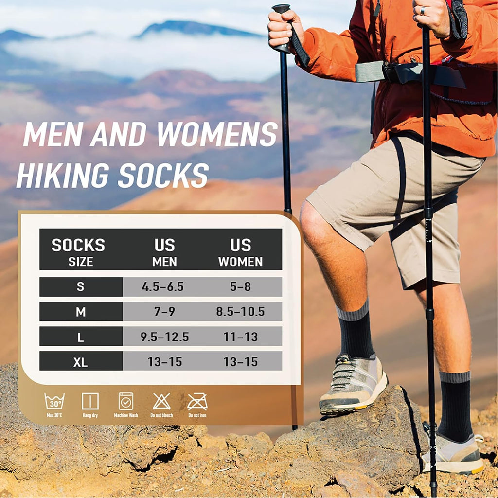 Niorasen Merino Wool Hiking Crew Socks for Men & Women, Thick Cushioned Anti-Blister, Moisture-Wicking, Seamless, 3/5 Pairs