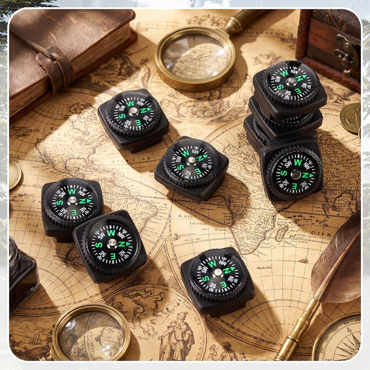 Tallew 50 Pcs Slip-on Wrist Compass Bulk Hard Shell Liquid Filled Mini Small Button Compass Survival Paracord Bracelet Camping Outdoor Activities Accessory 20mm for Hiking Activities