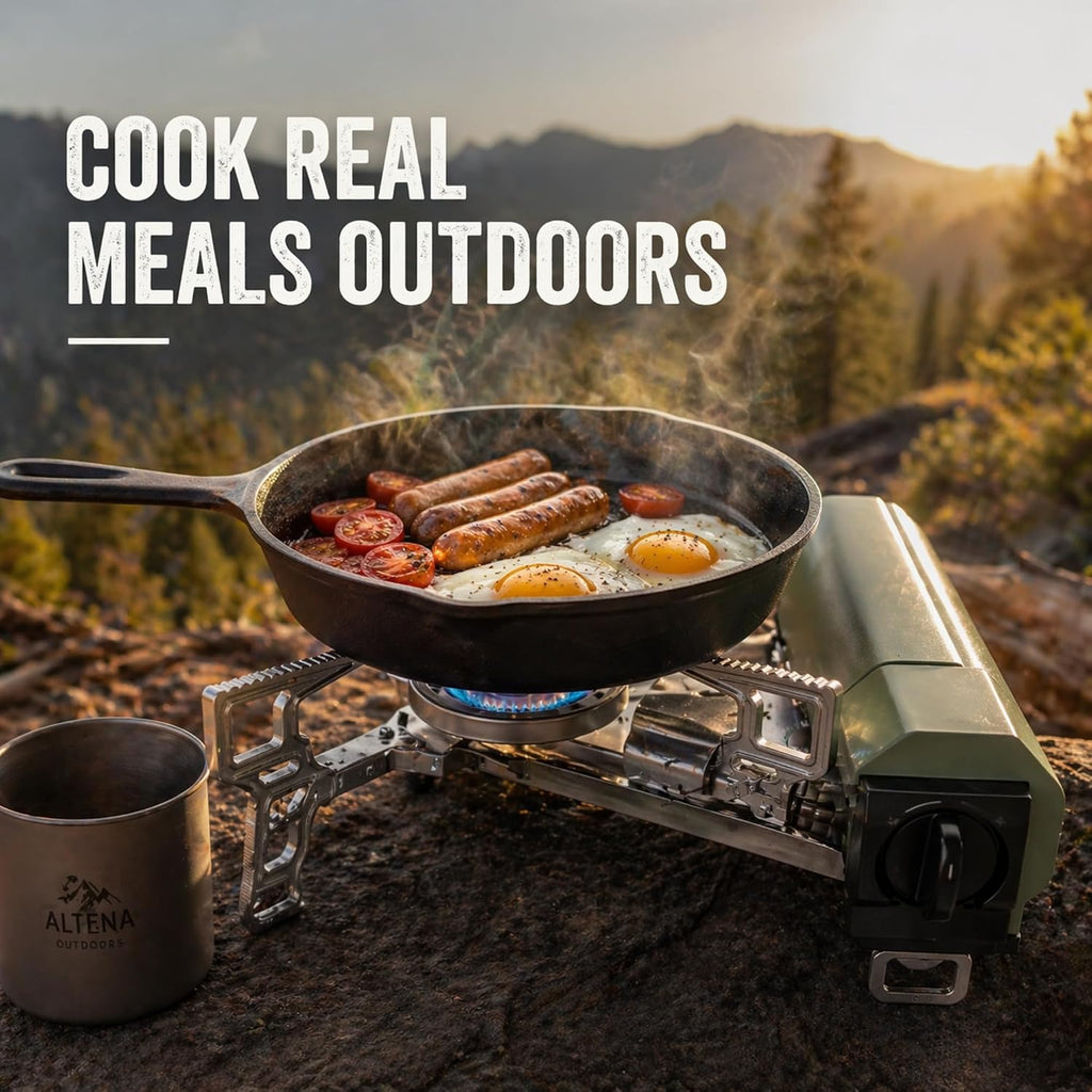 Portable Butane Gas Stove for Camping, Outdoor, and Indoor Cooking, Compact Lightweight Single Burner with Carrying Bag for Travel – by Altena