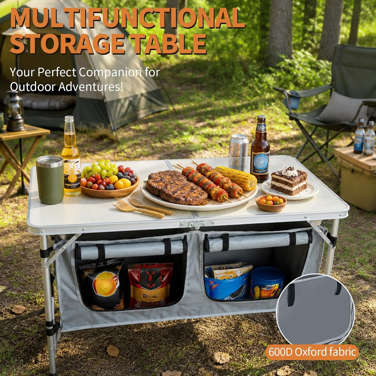 Folding Camping Table, Portable Foldable Camp Table with Large Storage