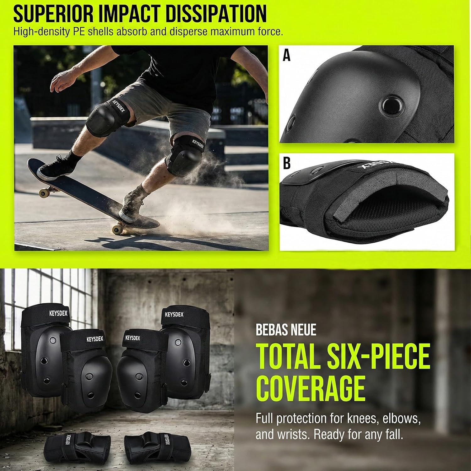 Knee Pads Elbow Wrist Guards 6-in-1 Protective Gear Kids Adults