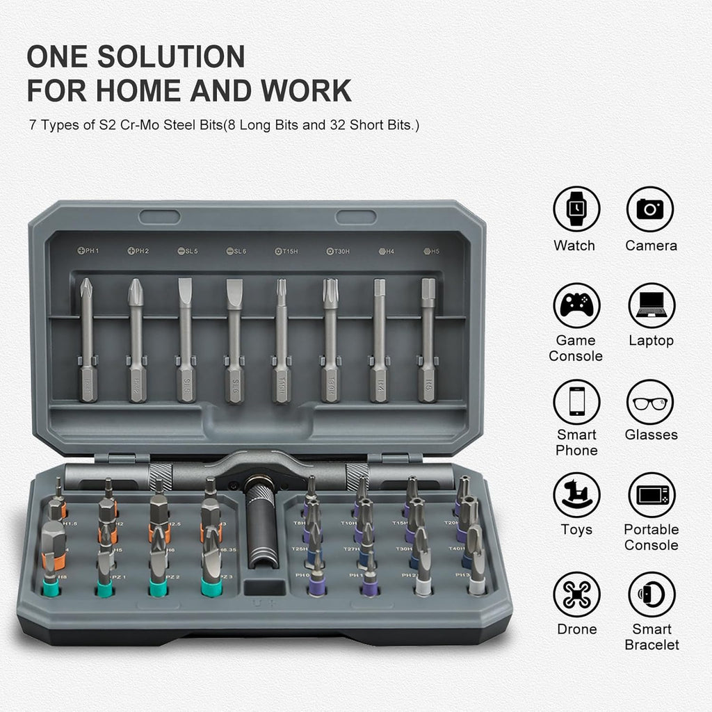 ANVANNA 42 in 1 Magnetic Screwdriver, Screwdriver Set, Multi Bit Ratcheting Screwdriver Set with Storage Case Repair Tool Kit for Computer, Eyeglass, Bicycles, Watch, Ring Doorbell, Furniture and DIY