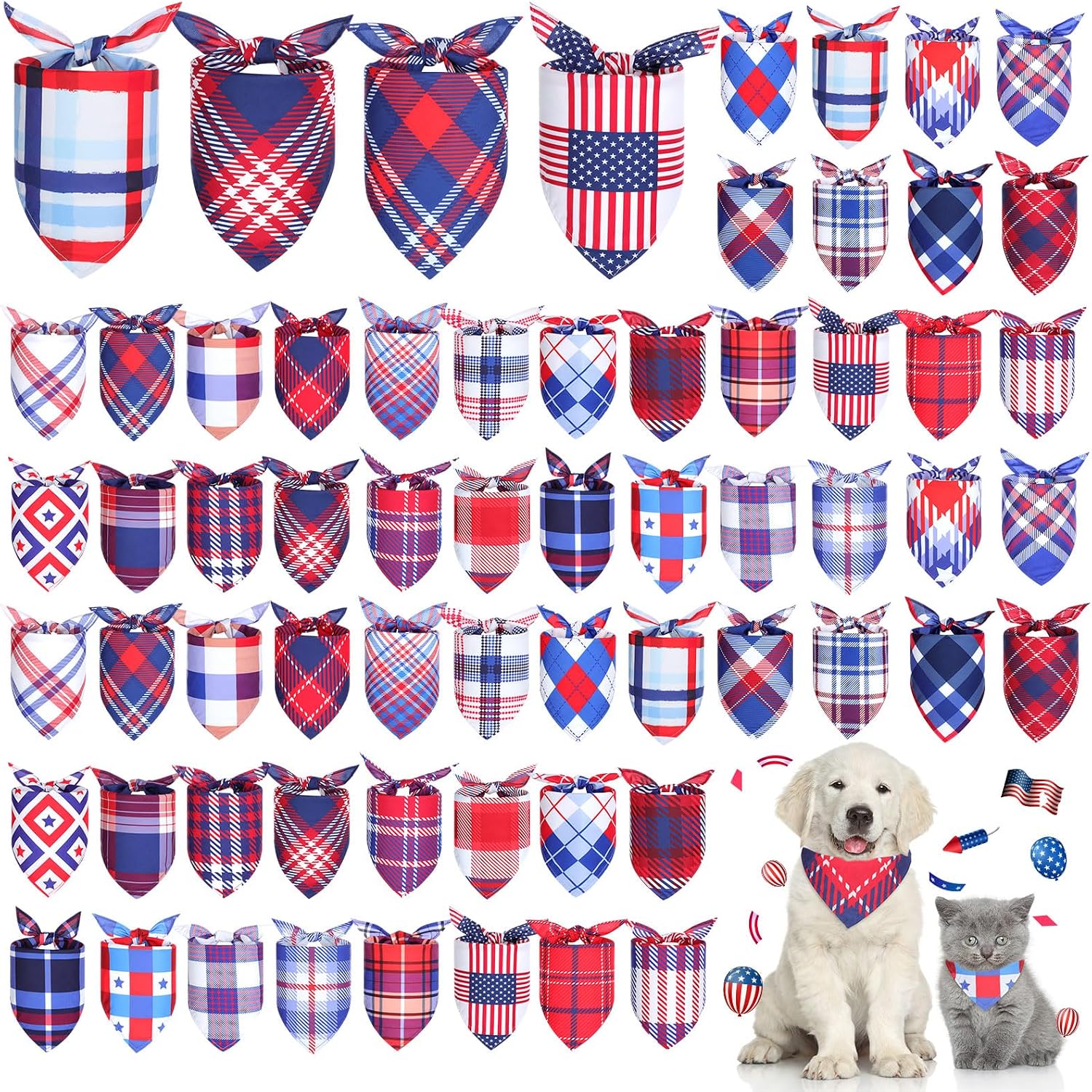 Geyoga 60 Pcs Dog Bandanas Bulk Summer, Pet Scarf Bibs for Dogs Cats
