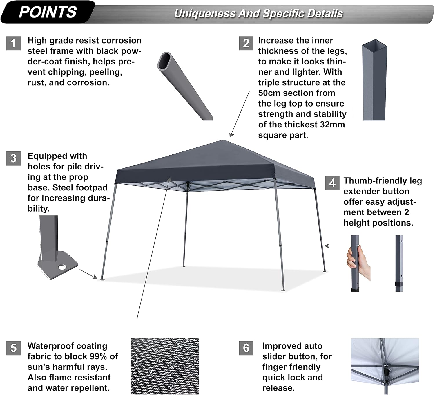 ABCCANOPY 11x11 Pop Up Canopy Tent, Slant Leg Outdoor Shade, Dark Gray