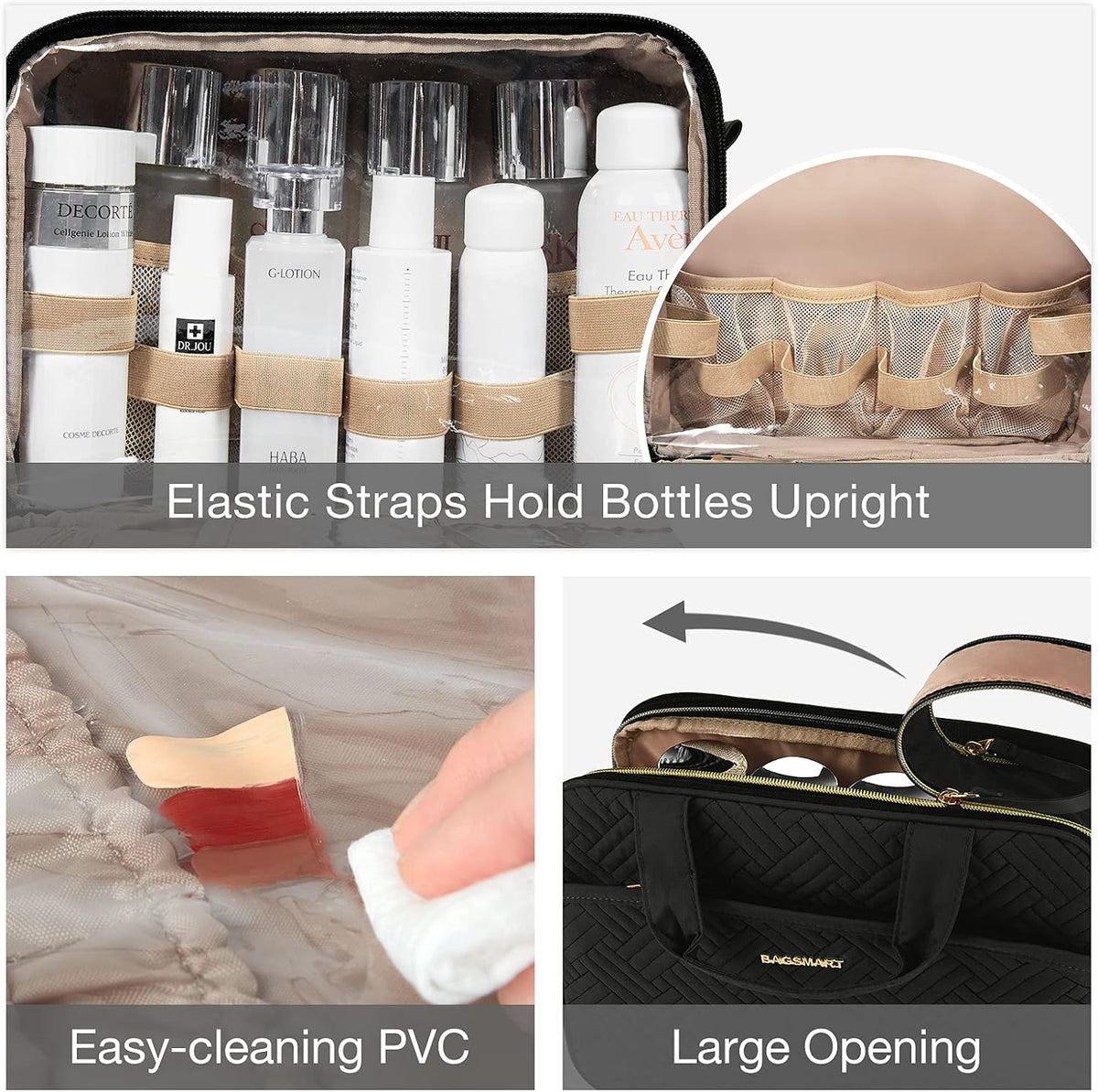 BAGSMART Toiletry Bag for Women, Medium Water-resistant, Black