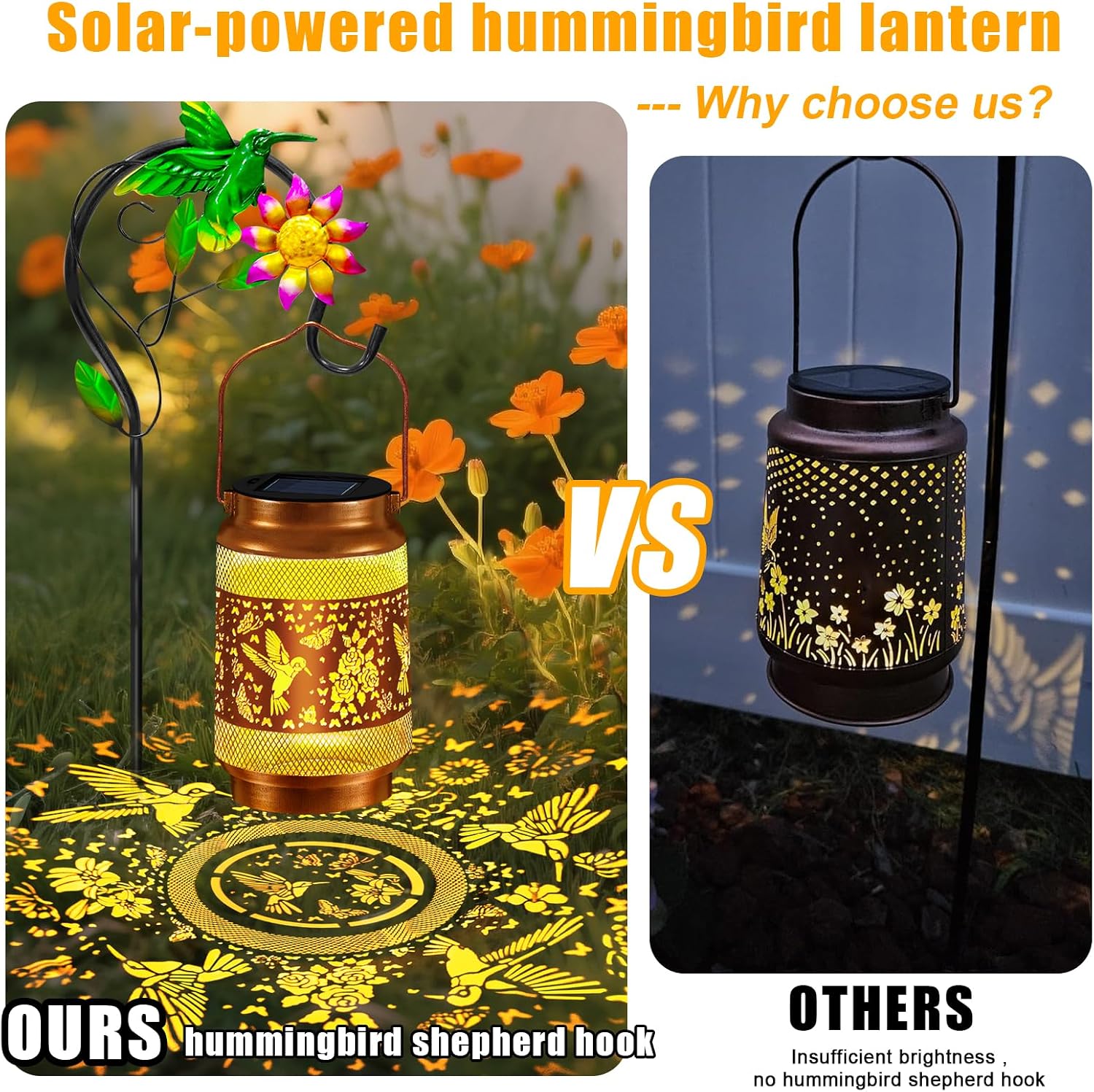 Solar Garden Lights Outdoor Decor, Hummingbird Lantern with Shepherd Hook