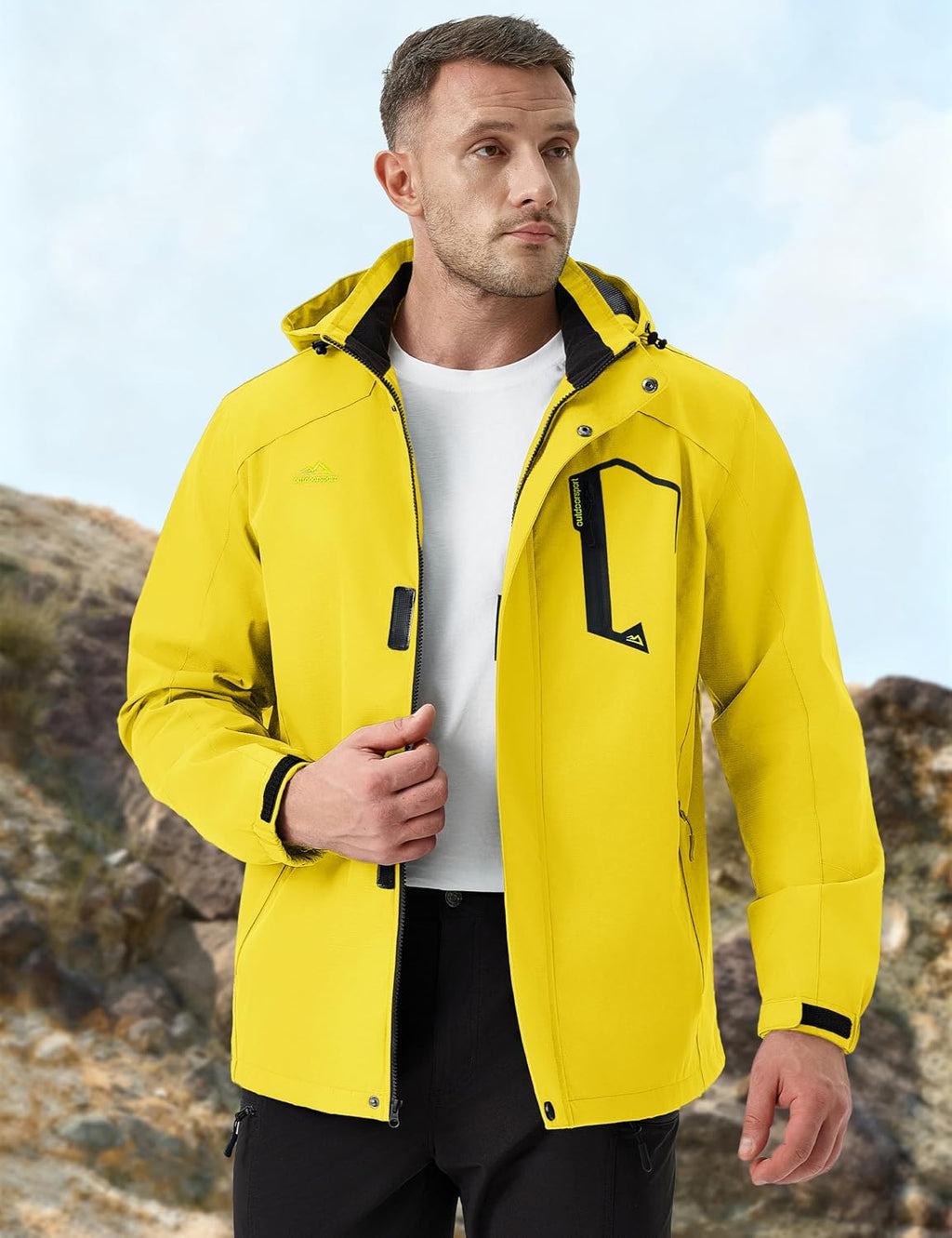 MAGCOMSEN Men's Lightweight Windbreaker Rain Jacket Raincoat with Detachable Hood for Hiking Fishing Activewear