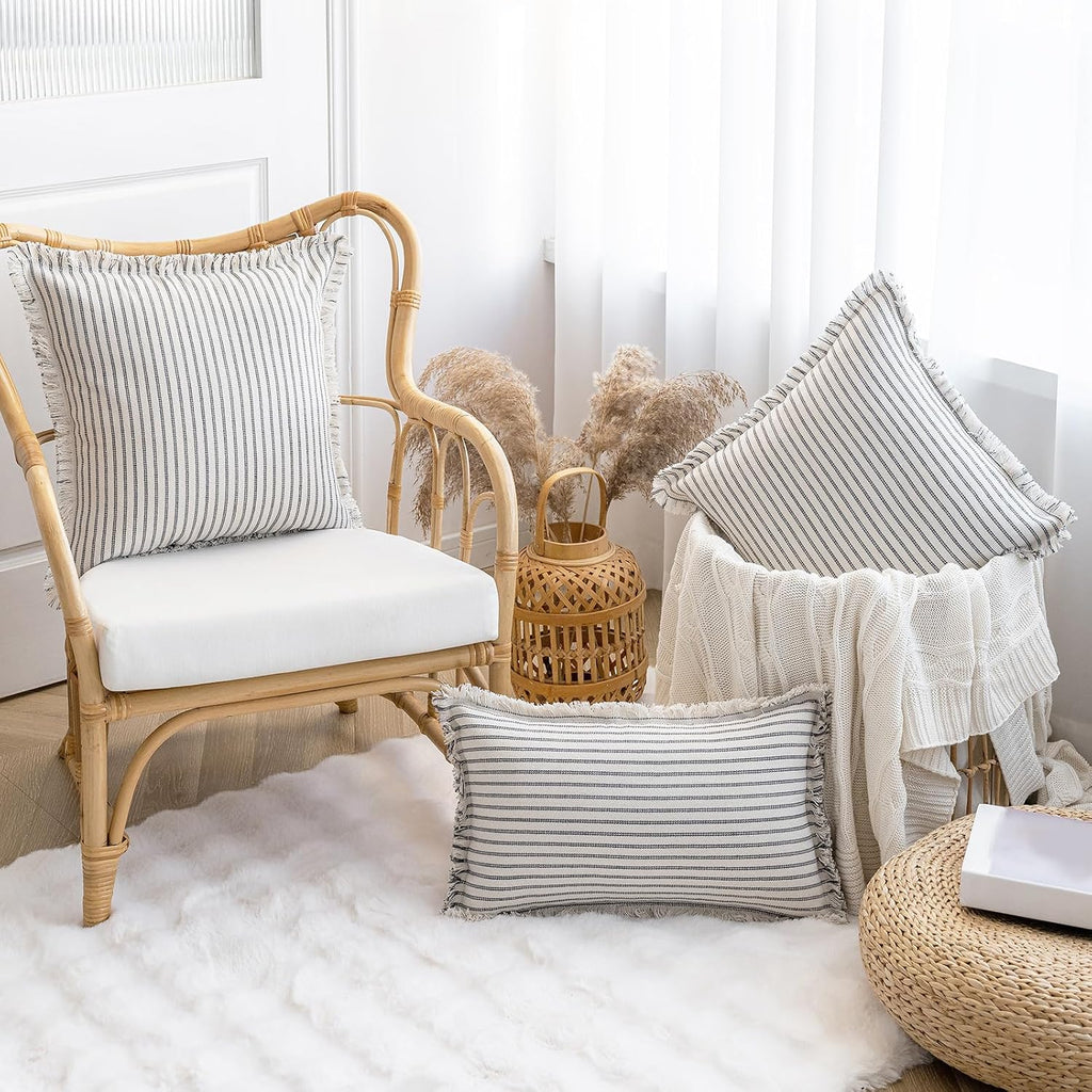 YEENAASY Throw Pillow Covers 18x18 Boho Striped Pillow Cases with Tassel
