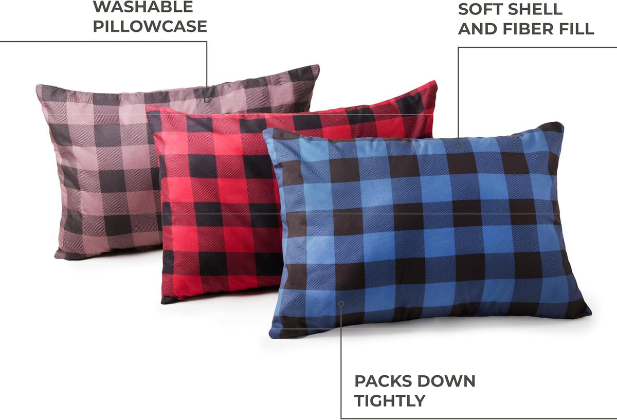 Teton Sports Camp Pillow; Great for Travel, Camping and Backpacking; Washable, Blue Plaid