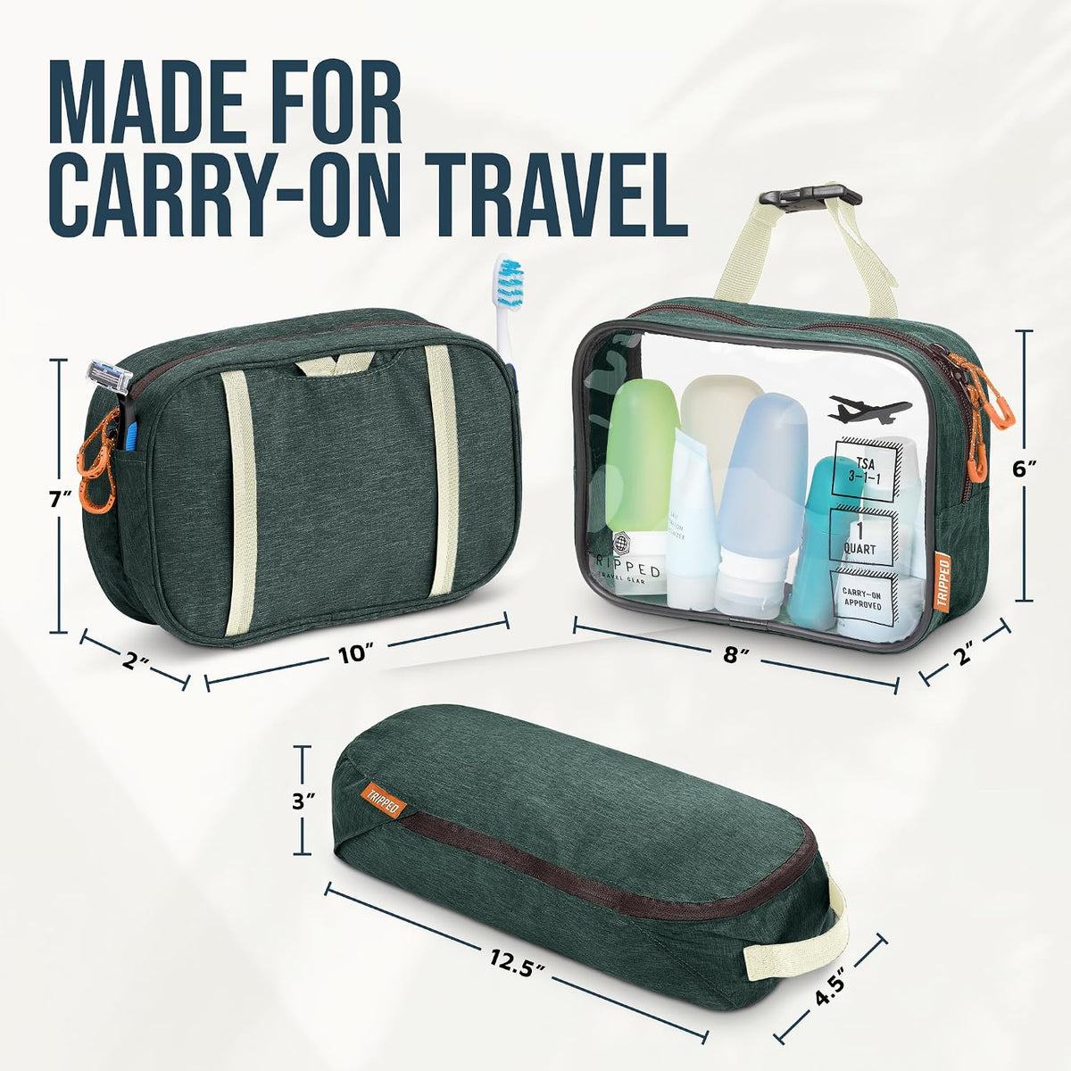 TRIPPED Travel Gear 3-Piece Travel Toiletry Bag Set