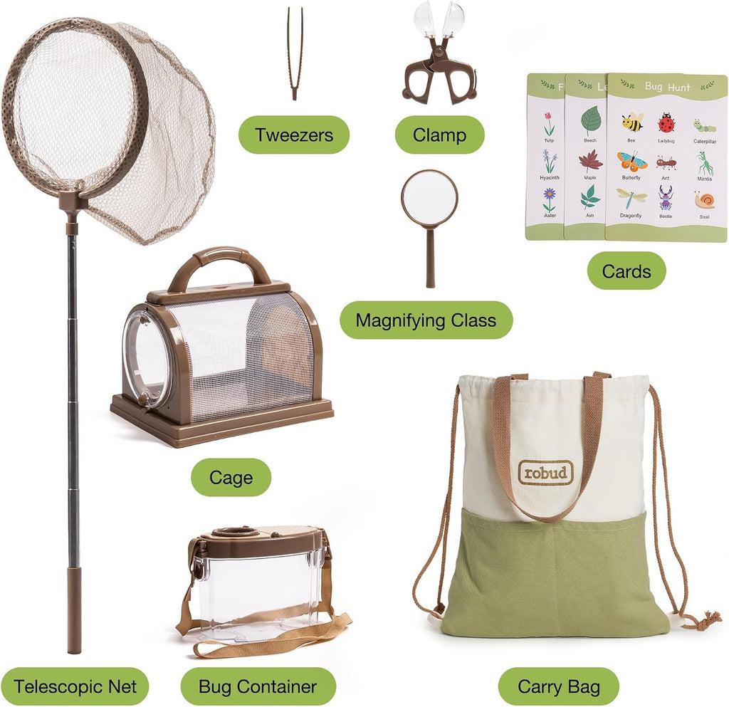 ROBUD Bug Catcher for Kids, Bug Catcher Kit with Bag Kit, Outdoor Exploration Set for Camping, Montessroi Toy for Kids Coming Closer to Nature，WRP07